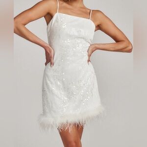12th Tribe Priscilla Sequin Mini Dress with Feather Trim